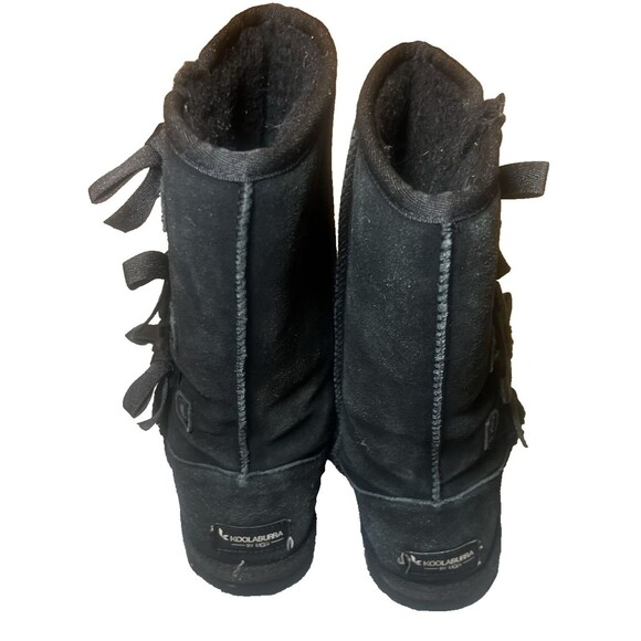 Koolaburra By UGG Victoria High Boots Girls Size 3 Black Bows Shearling Distress - Picture 3 of 16